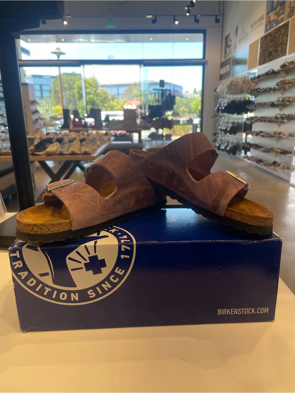 Birkenstock Two-Strap Sandals Purple Brown Suede